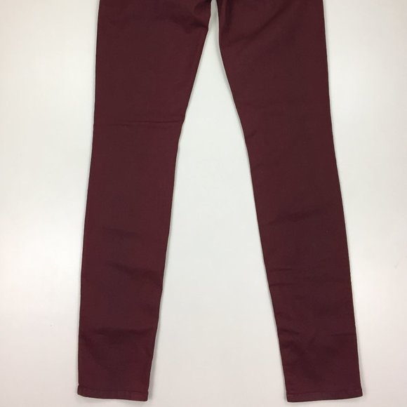 NWT MM DENIM Dark Red Glittery TATE Mid-Rise Logo Hardware Slim Fit Skinny Jeans - Picture 9 of 9
